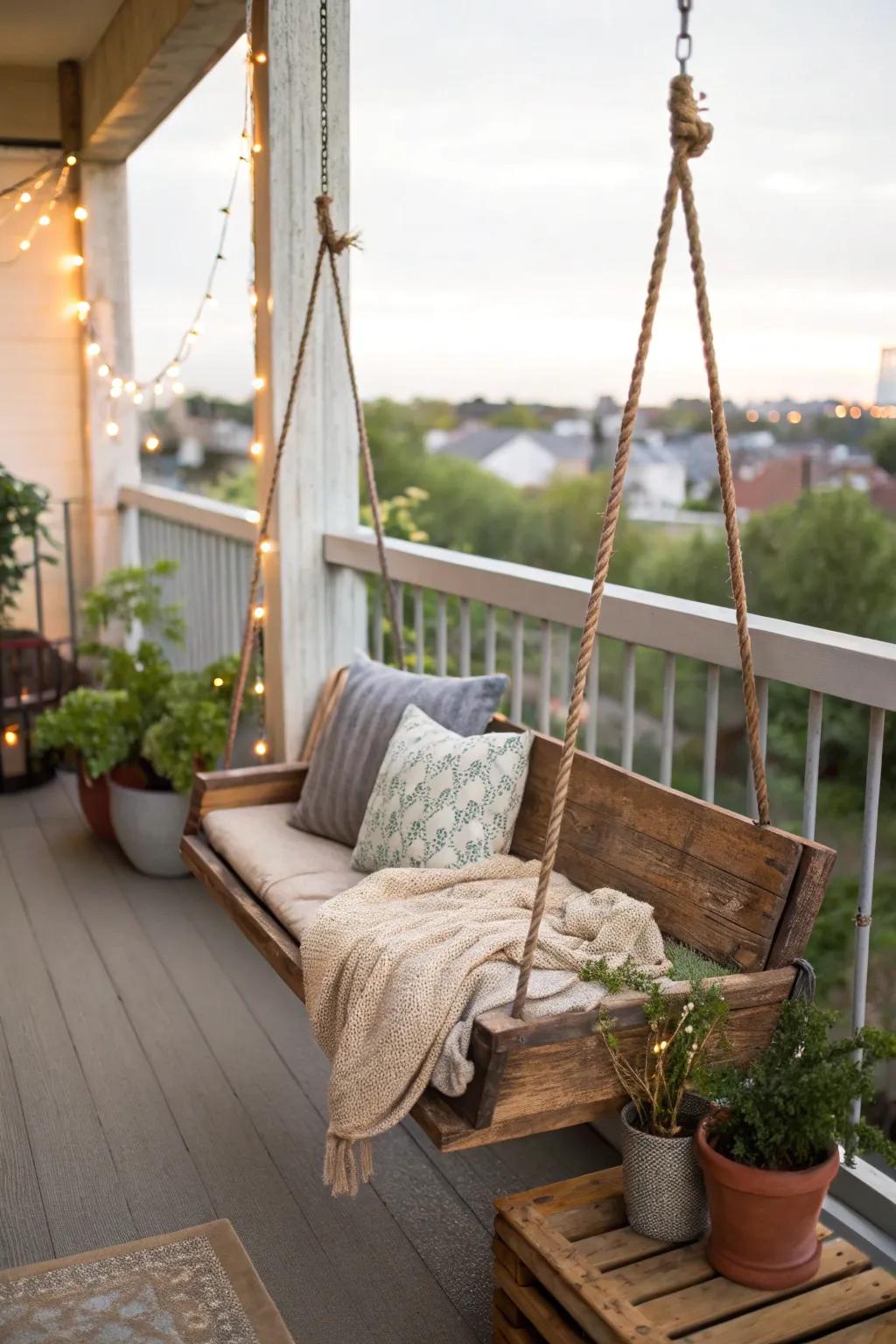A timber plank swing adds country-style elegance to your home design.