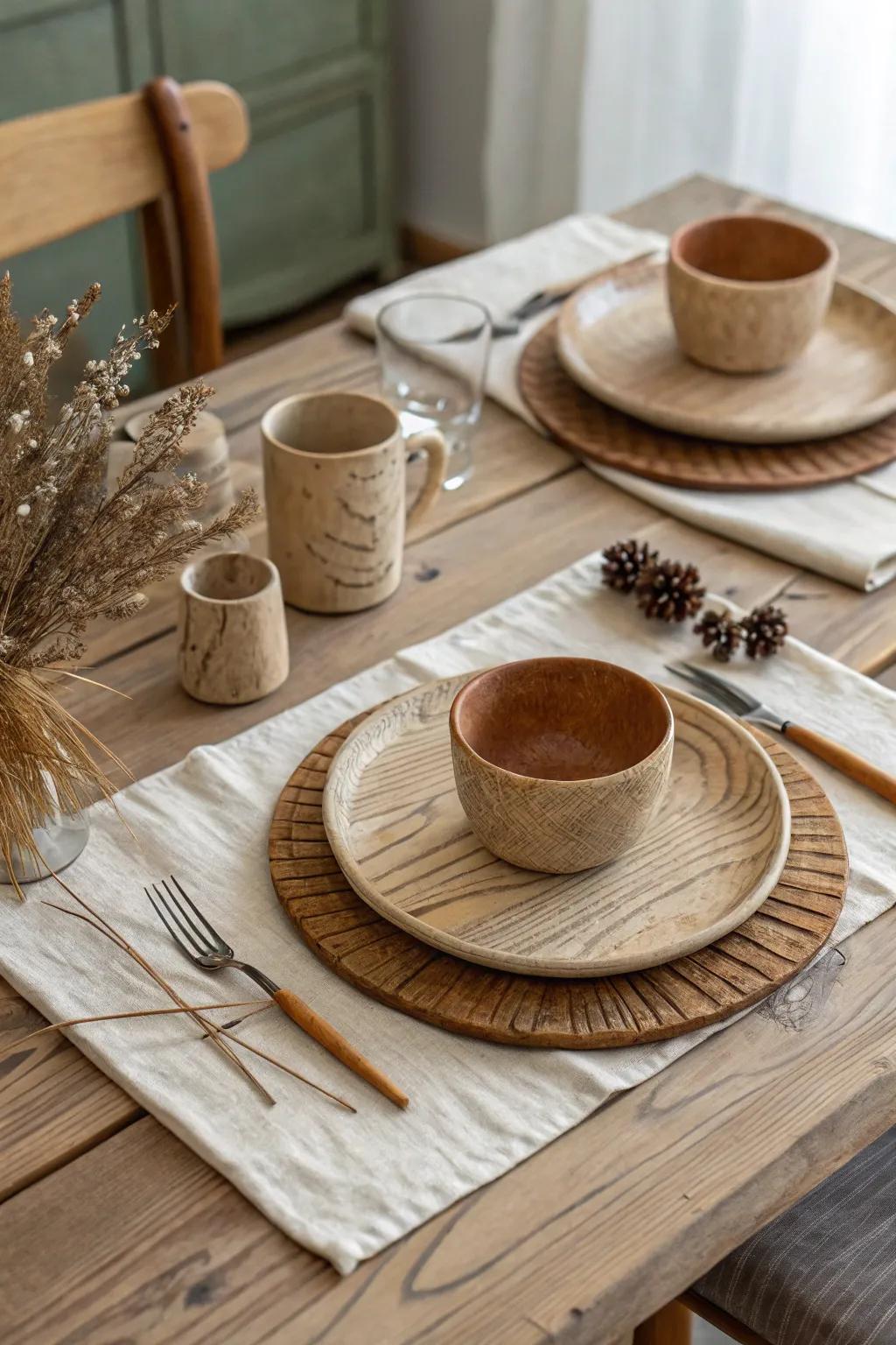 Wood-look vinyl sheeting adds rustic charm to any table.