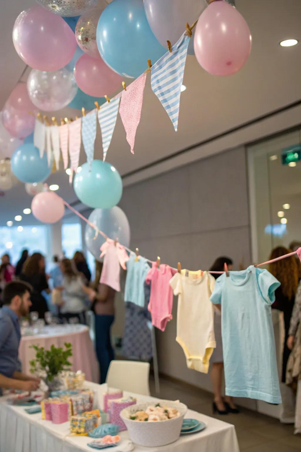 A whimsical onesie garland appends infant-themed charm to your adornments.