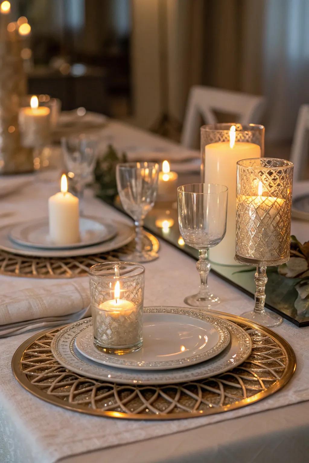 Reflectors under lighting implements create a stunning reflective effect.
