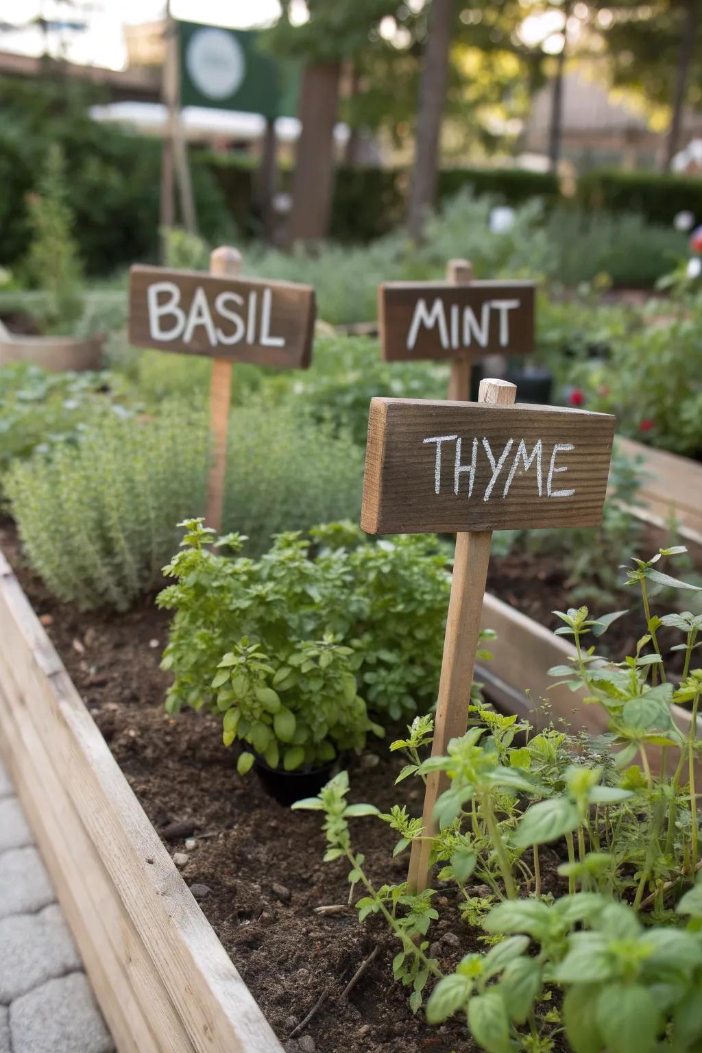 Herb labels contributing elegance and clarity to your tea garden.