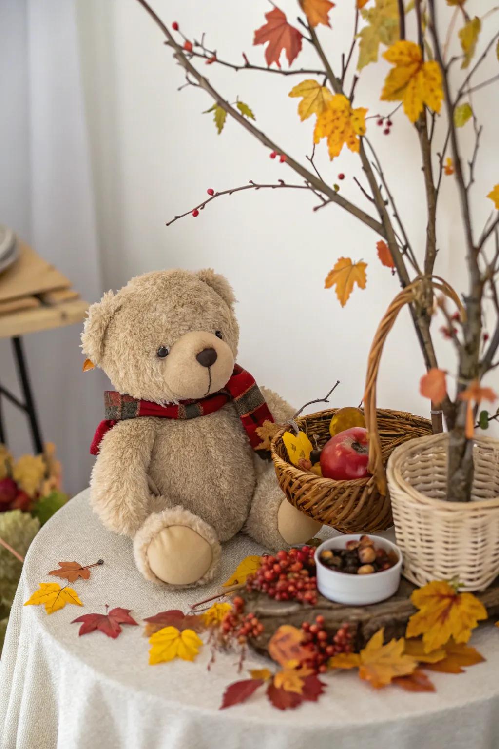 Seasonal themes elevate a cuddle toy centerpiece.