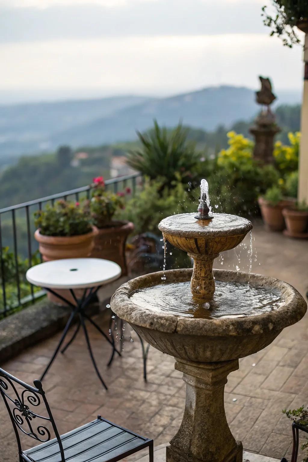 Water features add a serene and soothing element to terraces.