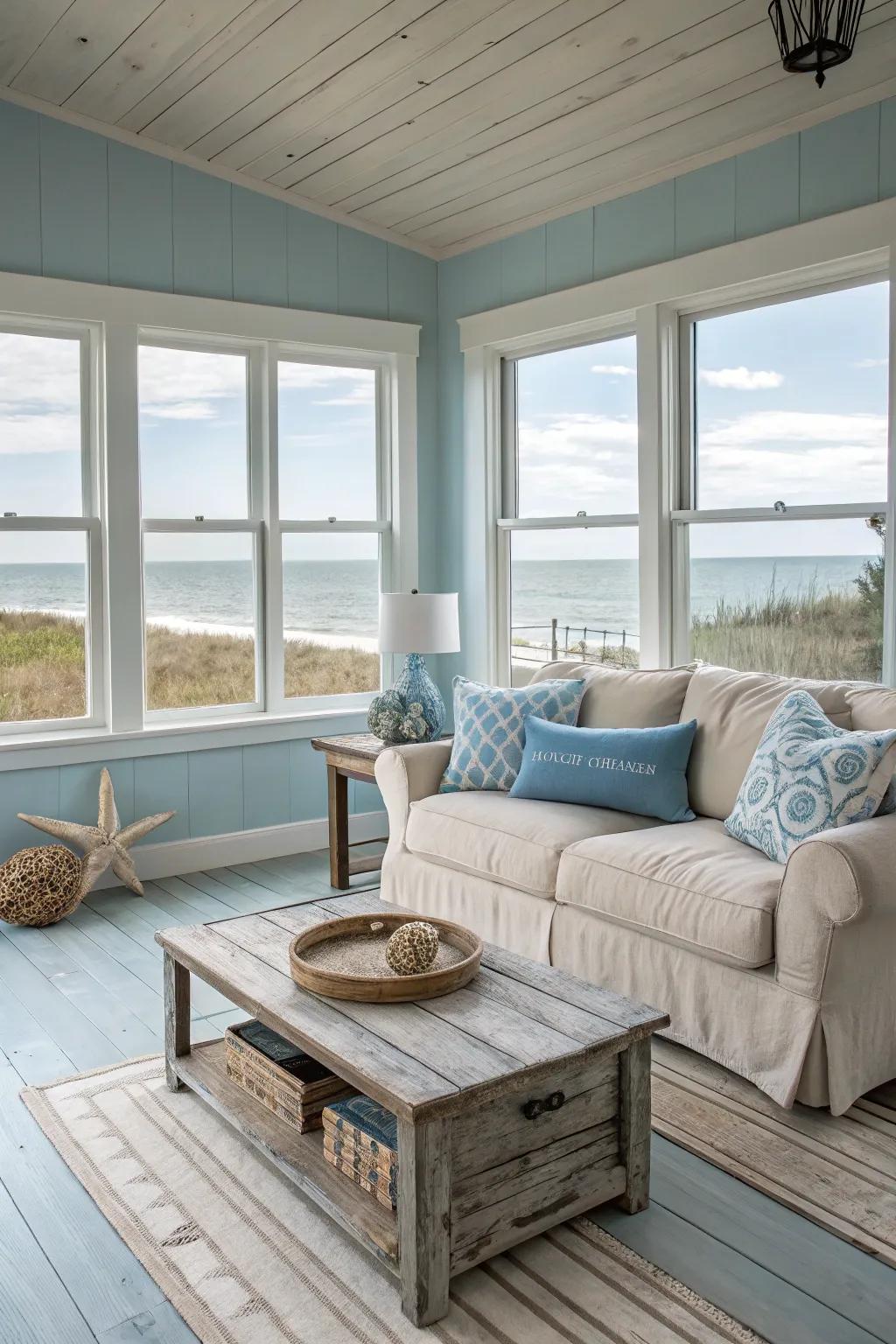Oceanic tranquility featuring soothing blues and a refreshing feel.