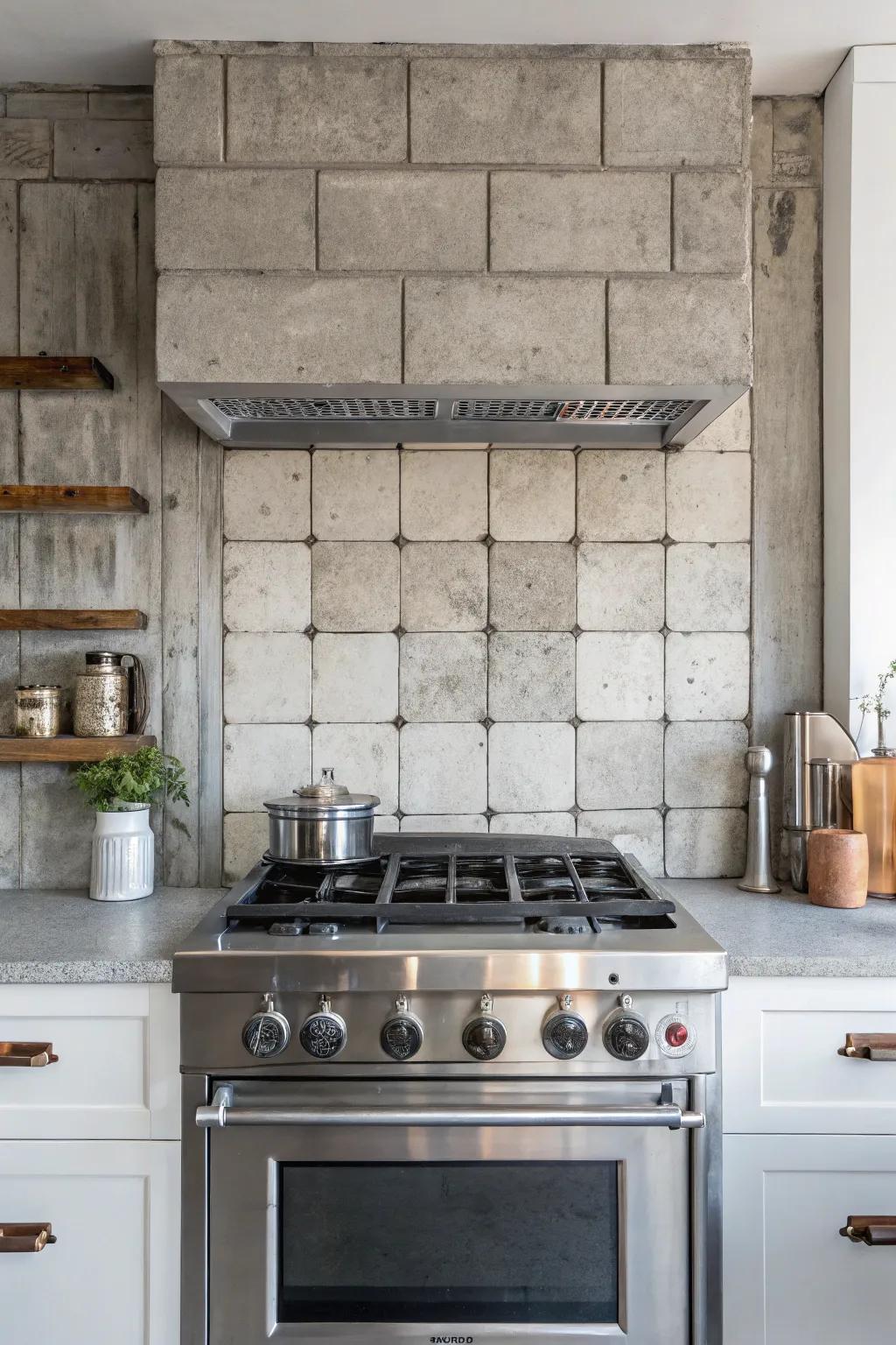 Concrete panels bring an industrial chic vibe to your kitchen.