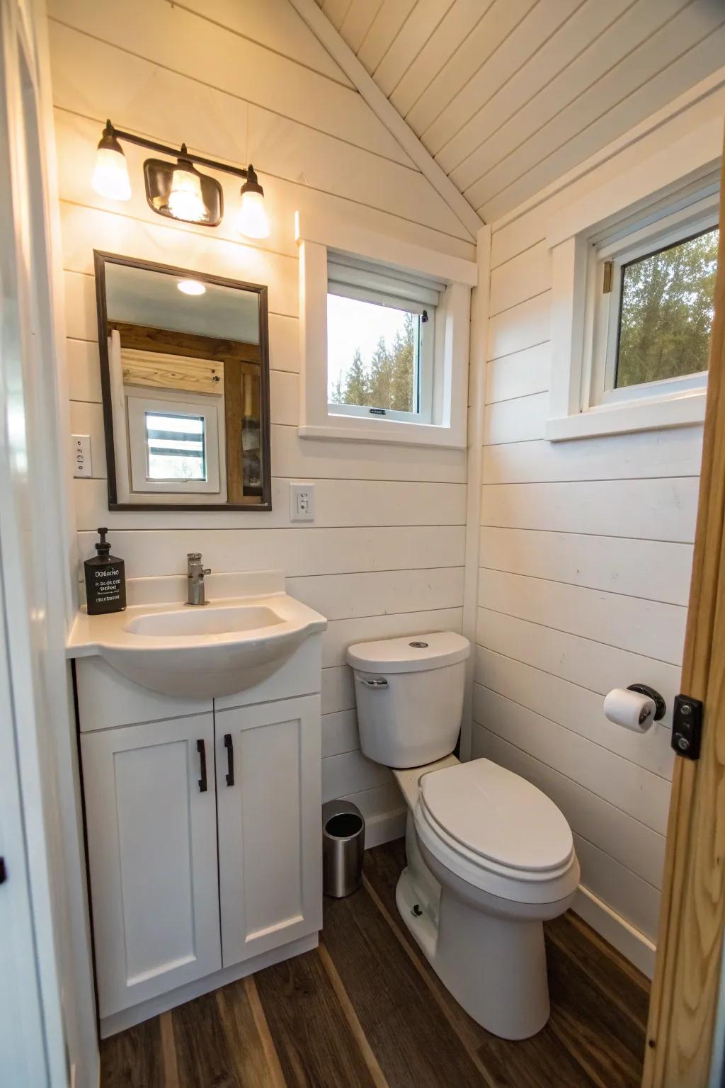 Smart bathroom designs maximize functionality in tiny homes.