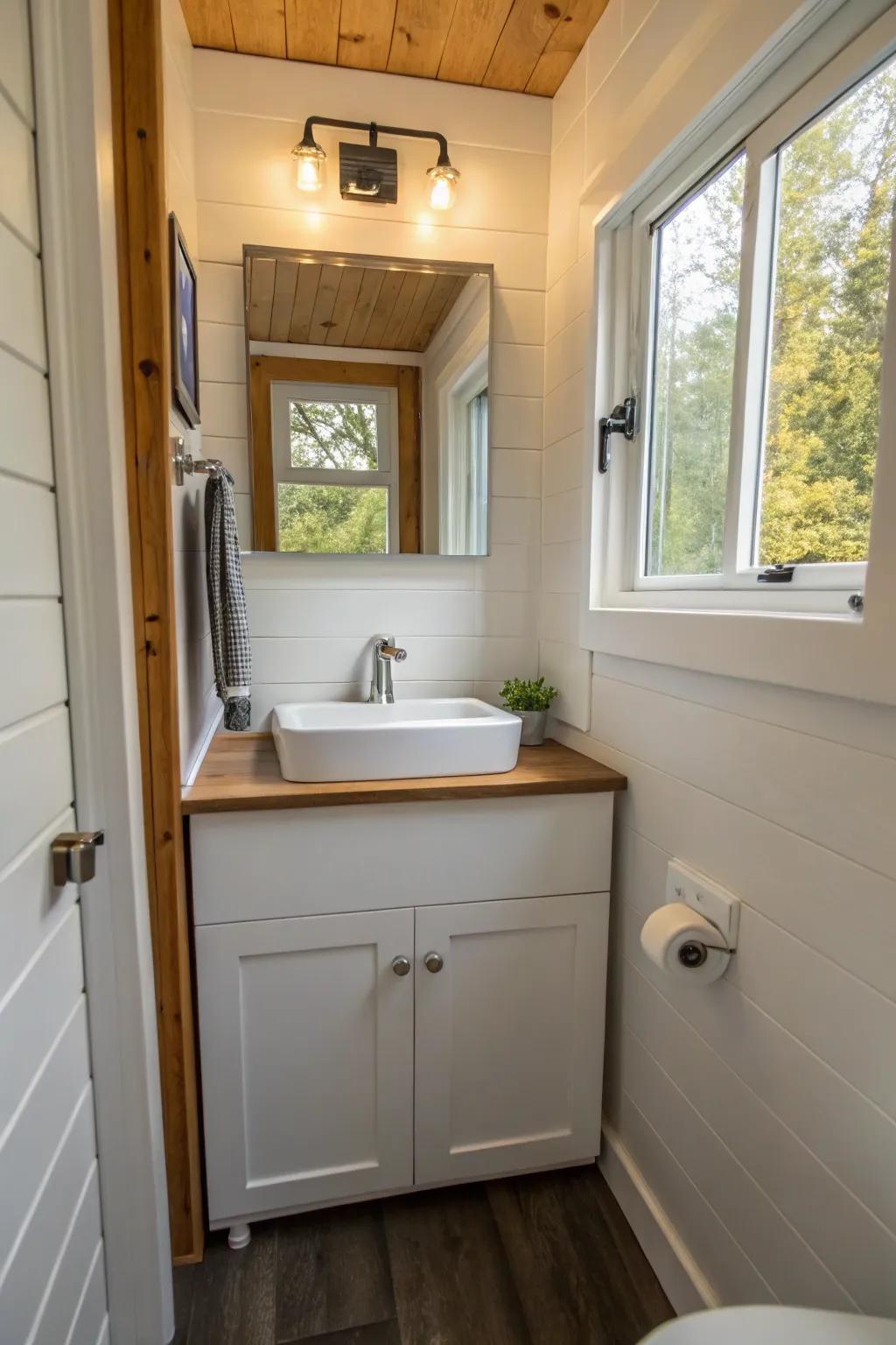 A compact washbasin design helps in optimizing space efficiency.