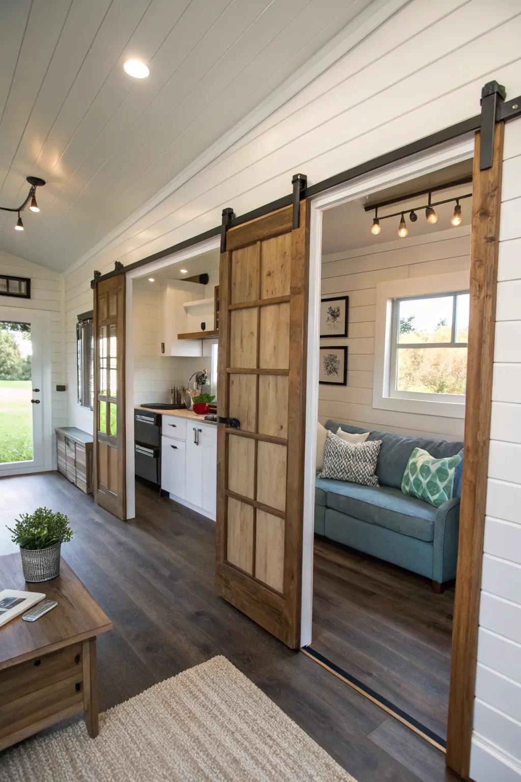 Pocket doors effectively enhancing a small house