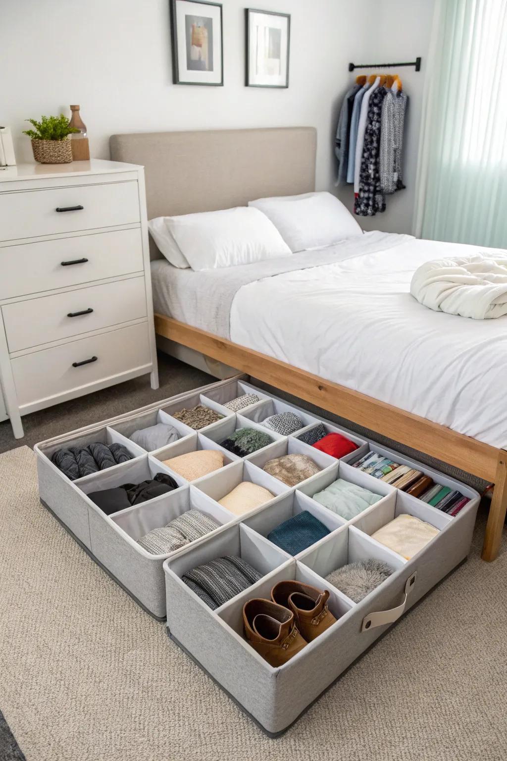 Under-bed storage is ideal for keeping clutter out of sight.