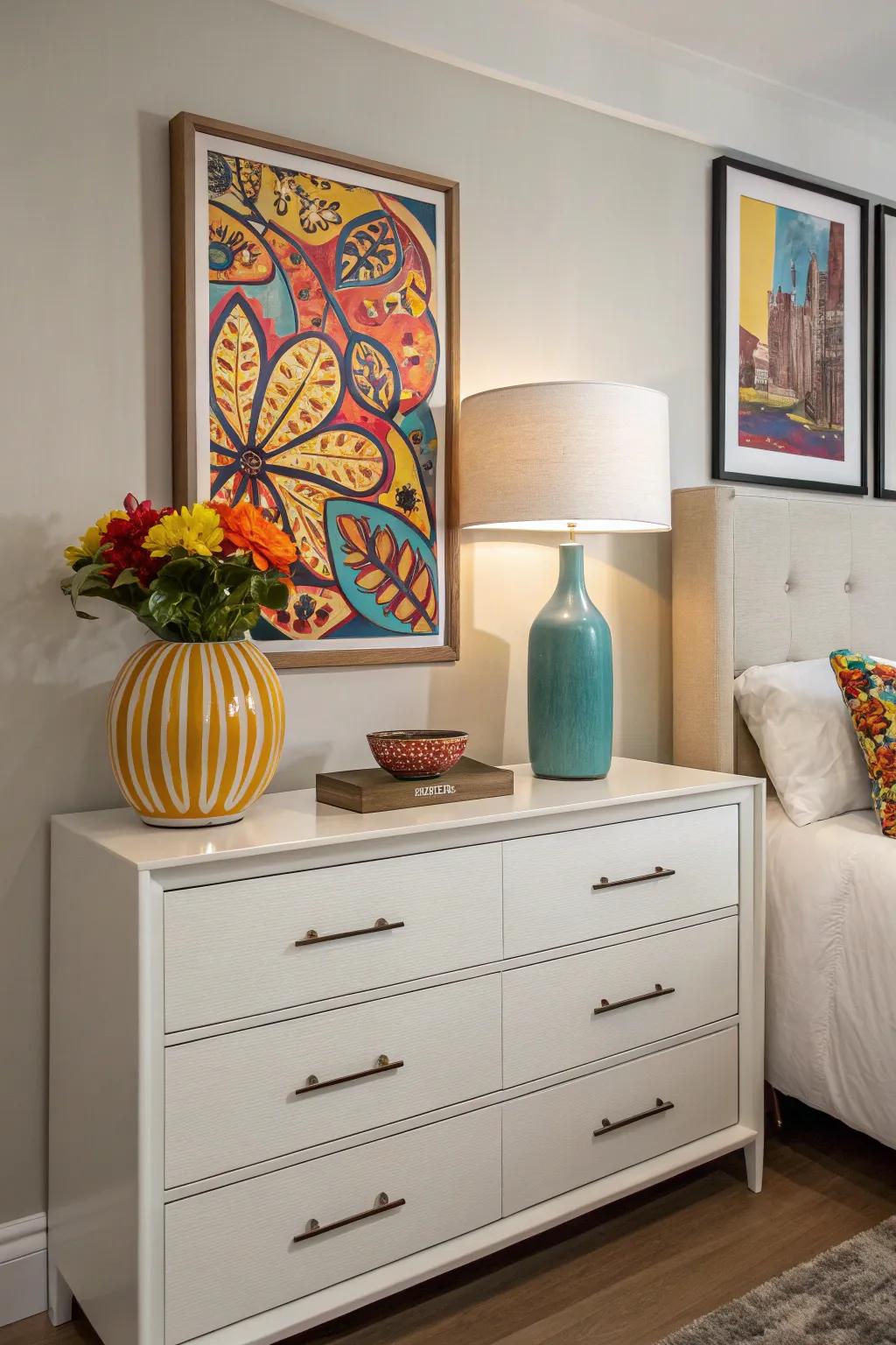 Color that pops livens up a dresser.