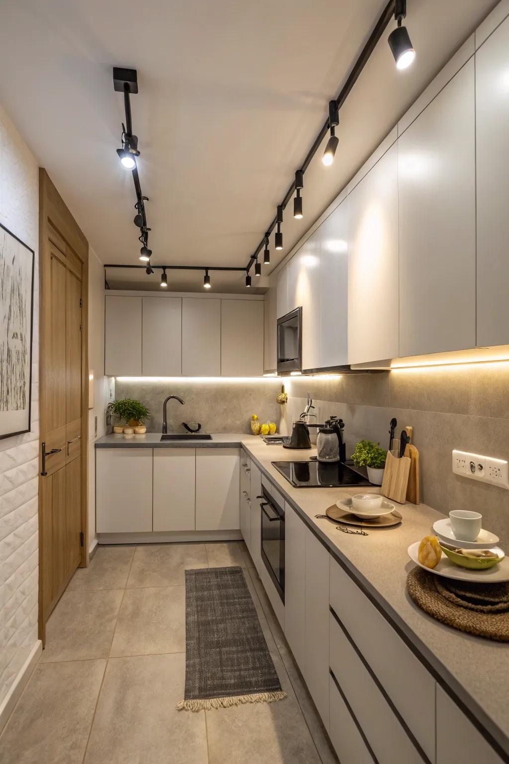 Compact track illumination maximizing light in a small kitchen