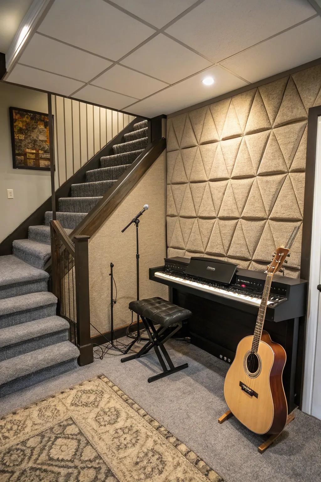 Enjoy a music area beneath the stairs.