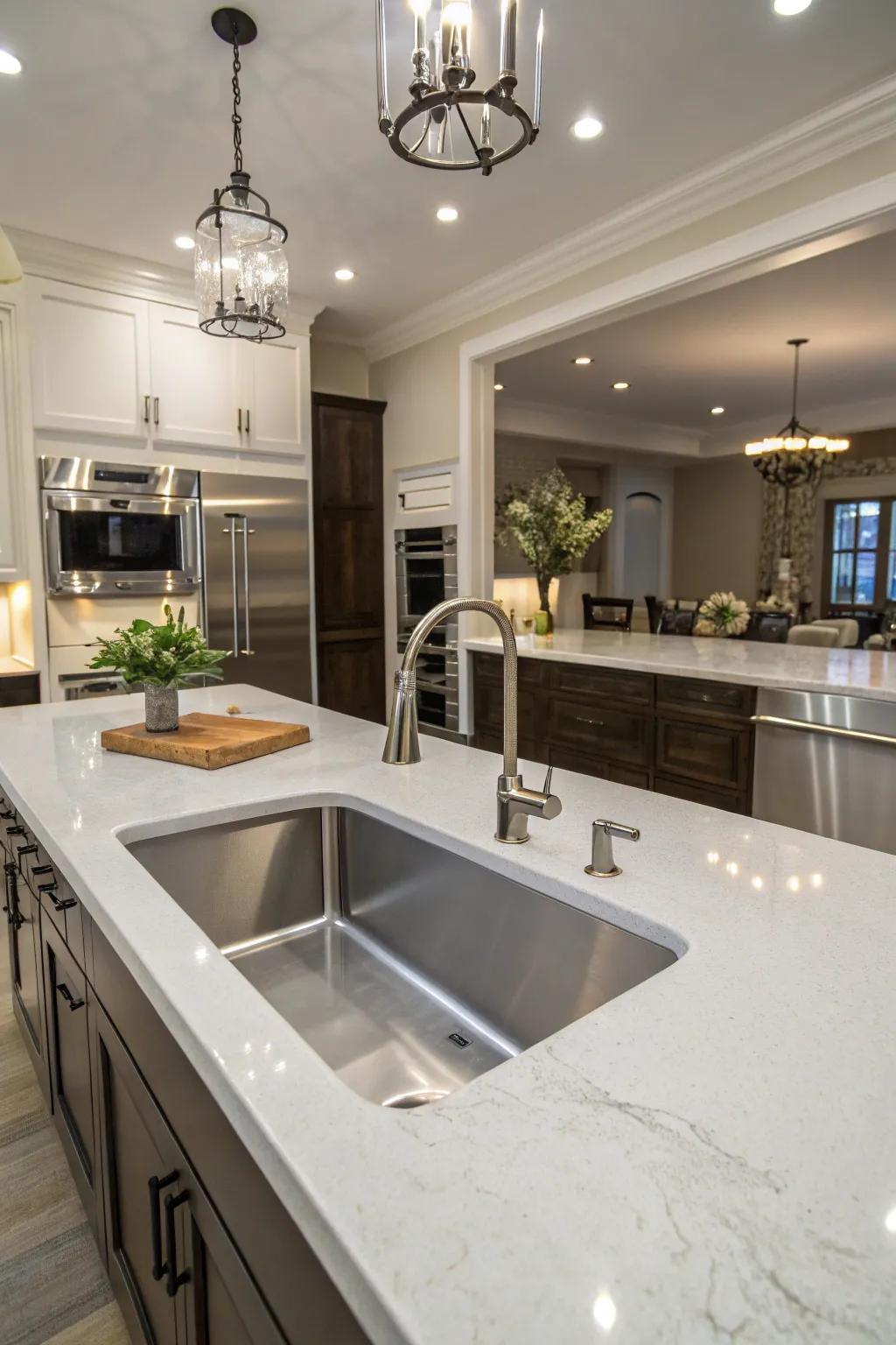 A deep basin undermount sink, perfect for accommodating large cookware.