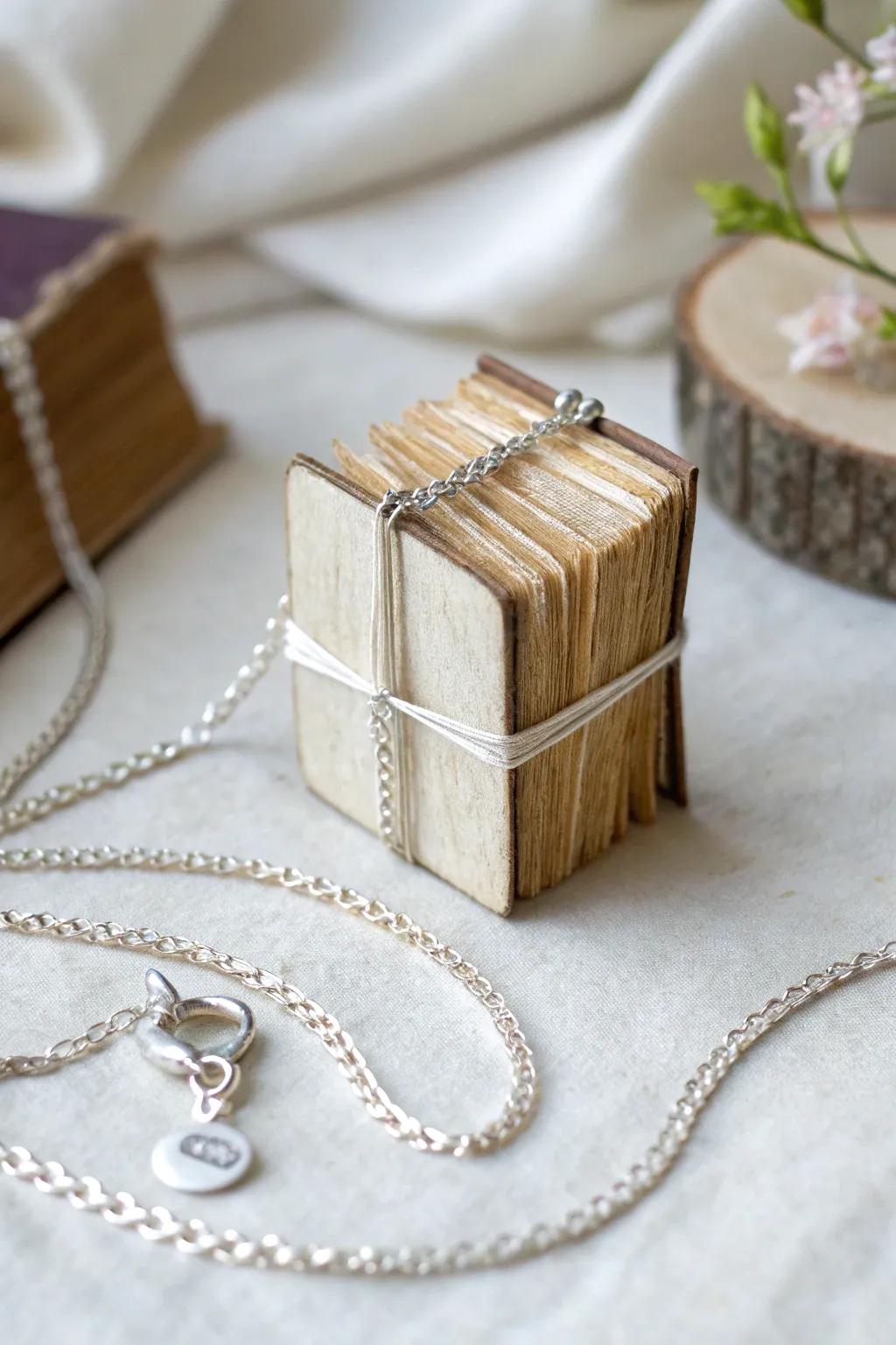 Literary elegance converges with boho chic through this unparalleled mini book strand.