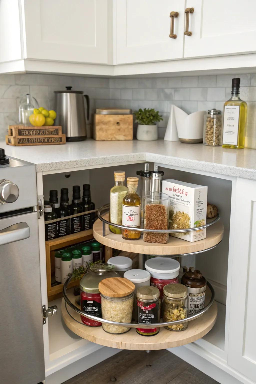 Spin trays make getting to your stuff simple and easy.