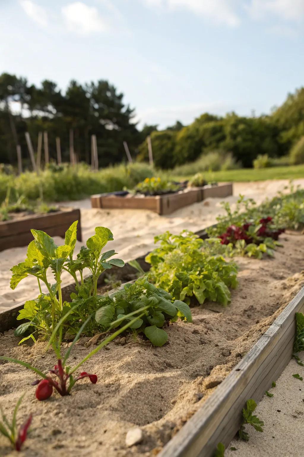 Healthier plants grow in airy garden beds with sand.