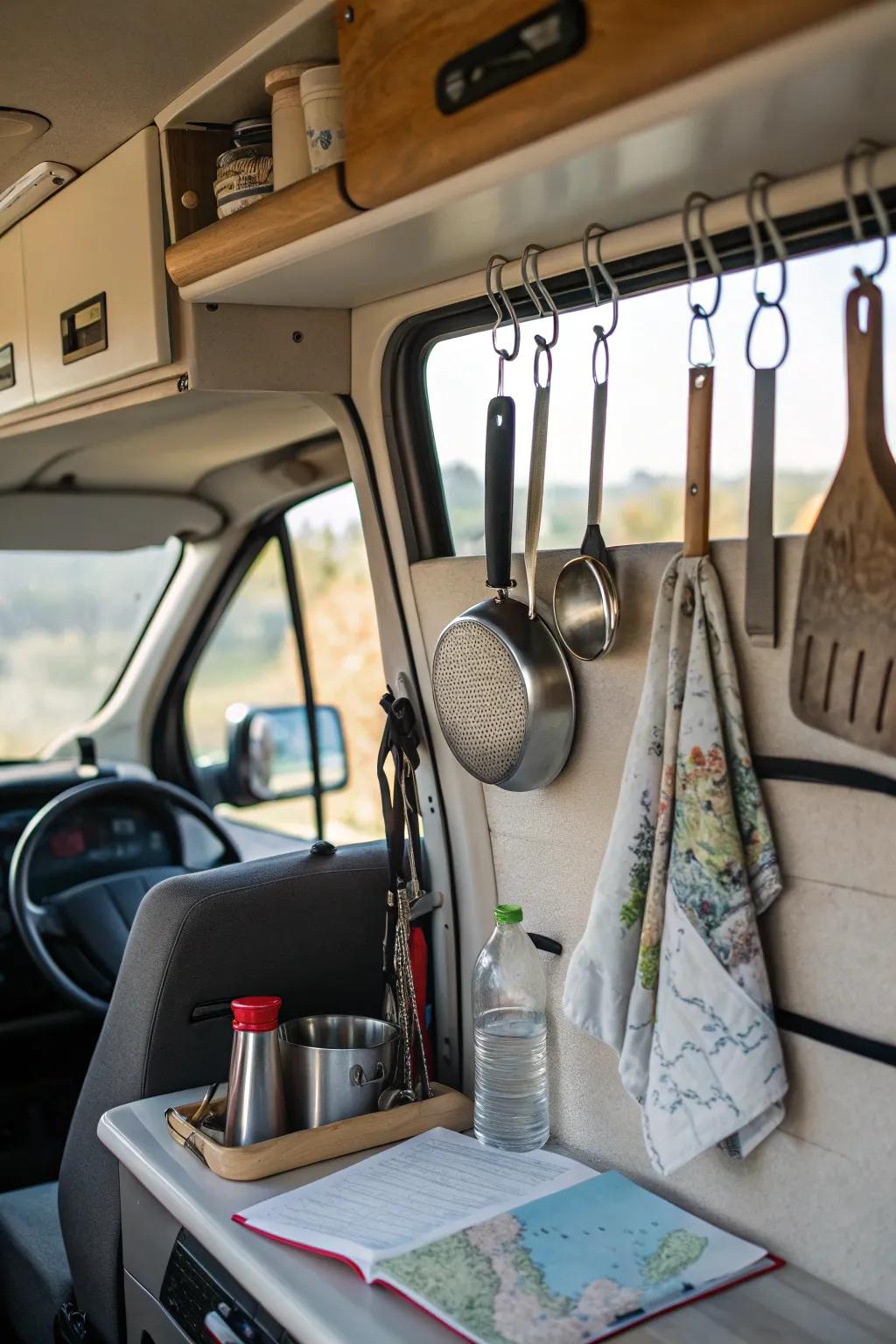 Utility hooks are a clever solution that will keep your van organized and uncluttered.