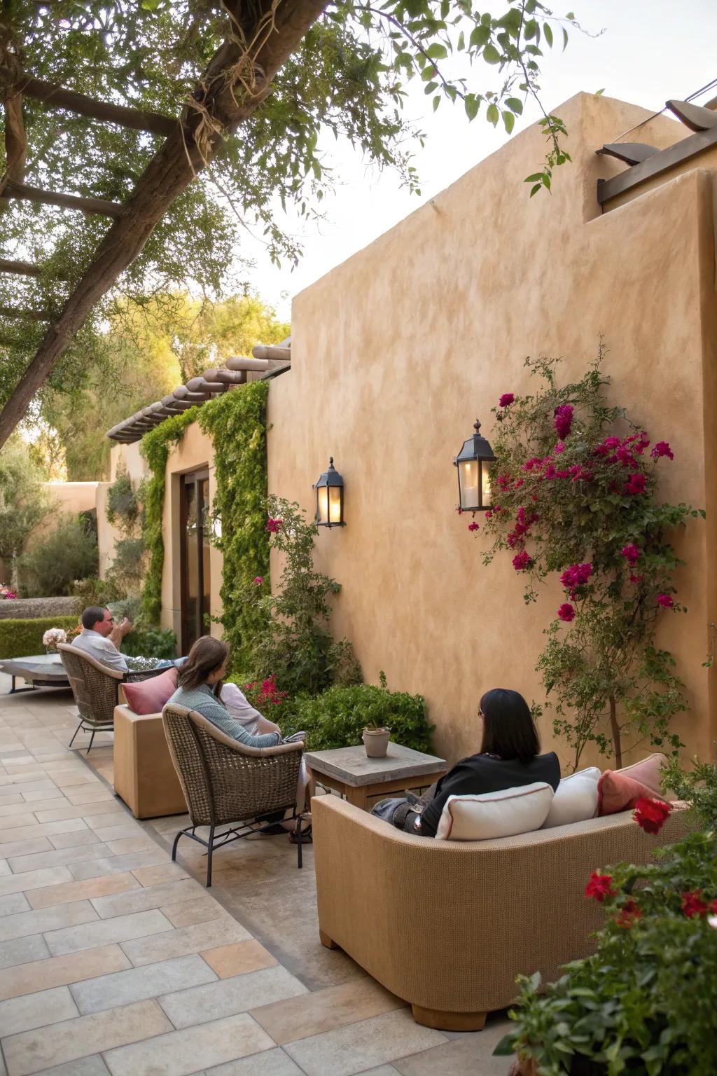 Bring sophistication to your deck with lime-based plaster walls.