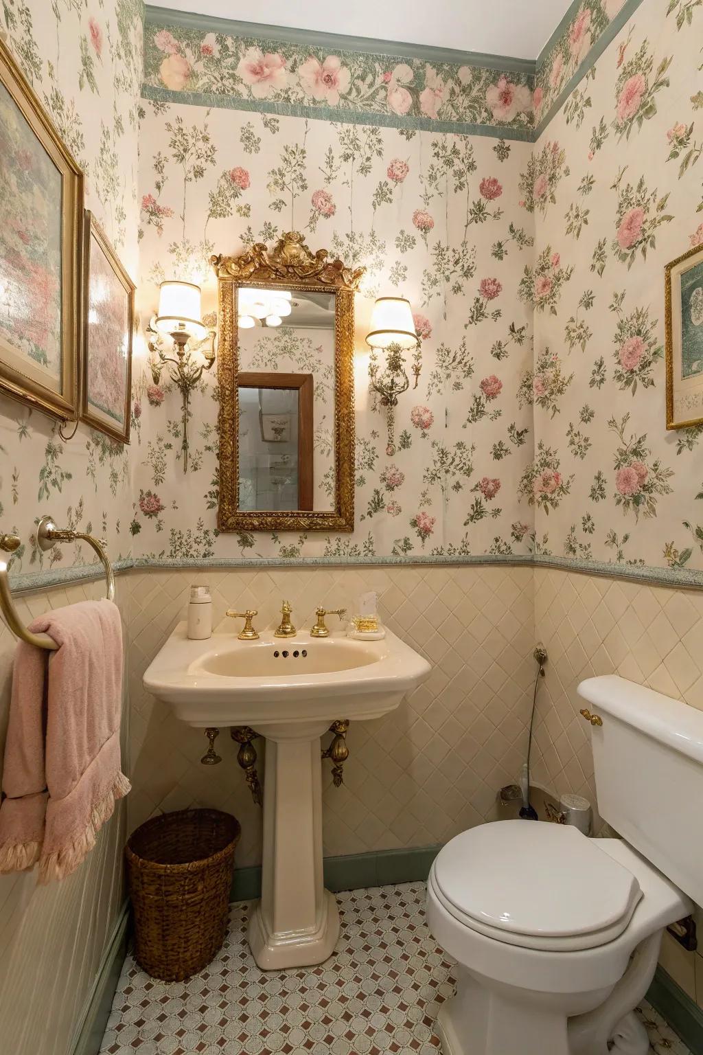 Botanical wallpaper brings whimsy and color.