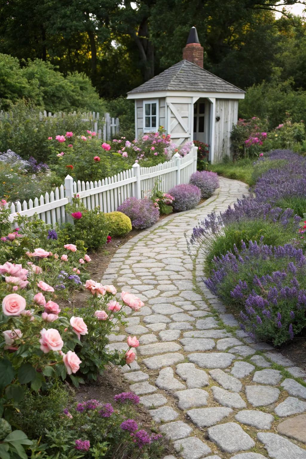 Vintage stone paths bring old-world charm to gardens.