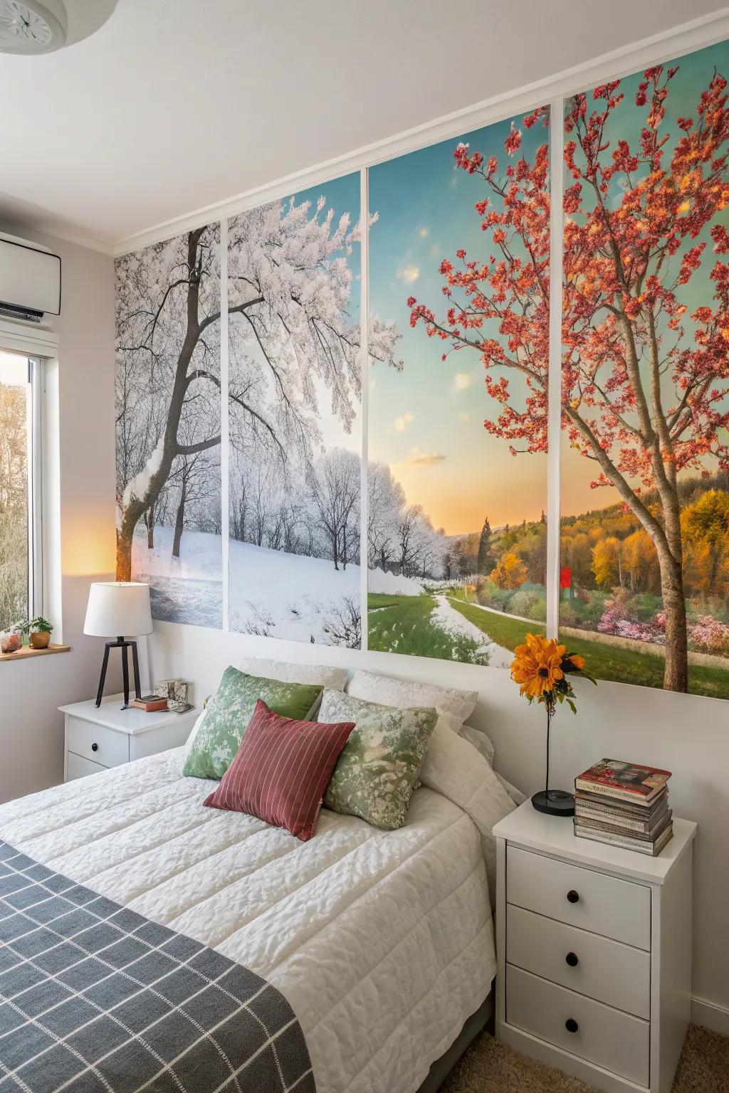 Changing art with the seasons makes your bedroom feel new.
