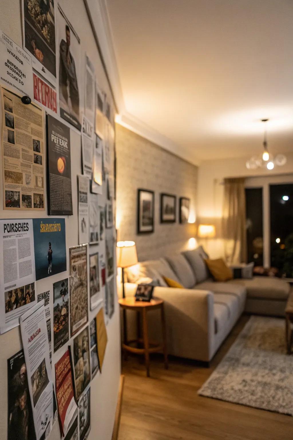Layered posters create visual richness.