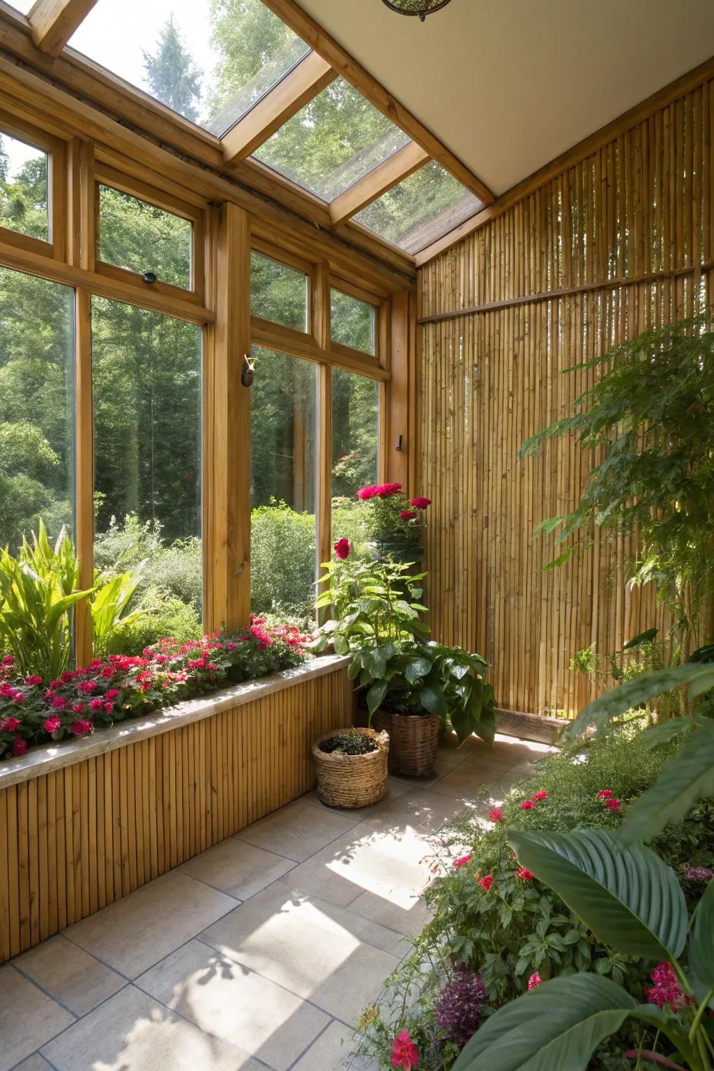 Bamboo panels transport a touch of the tropics indoors.