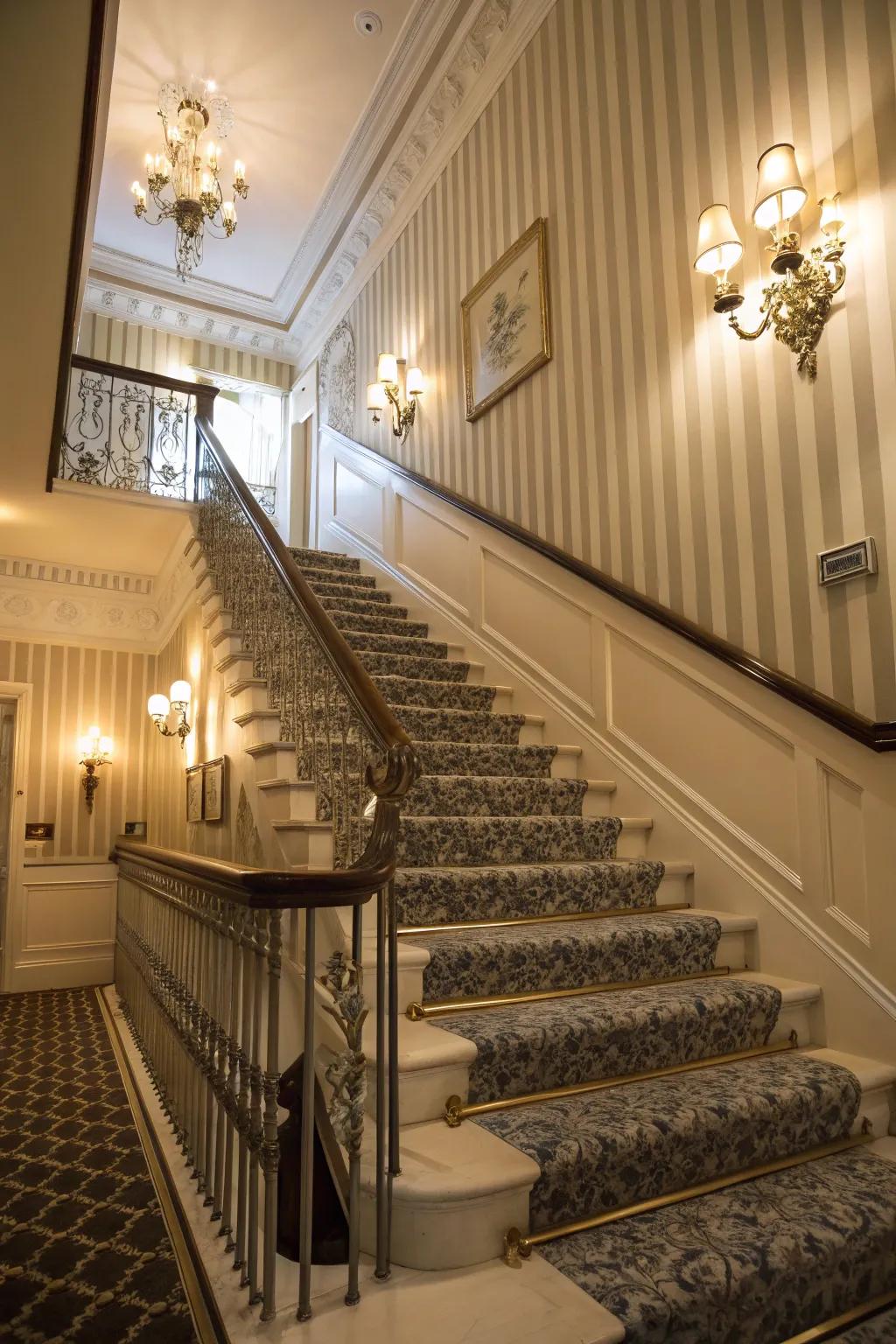 Timeless appeal through striped wallpaper.