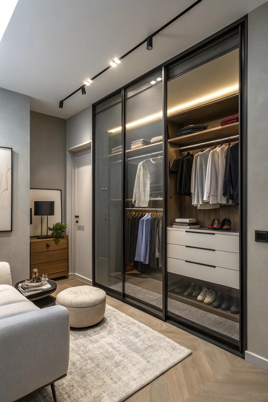 Sliding doors save space and offer a sleek, modern look.