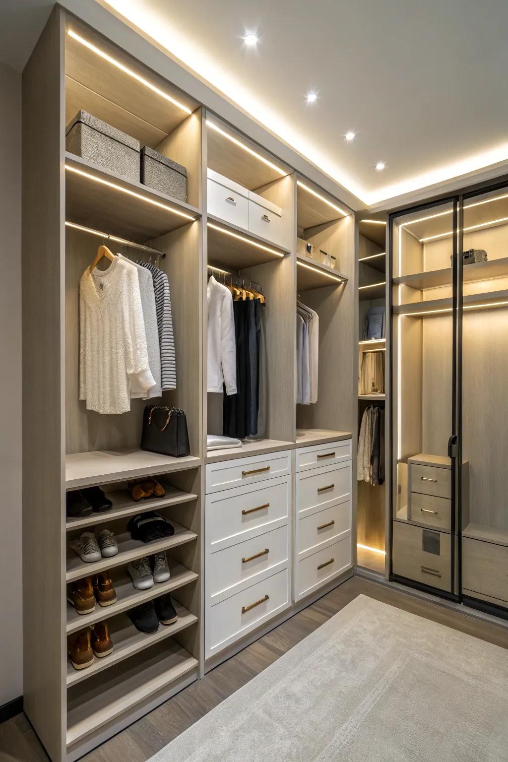 Adaptable parts offer efficient and adaptable storage.