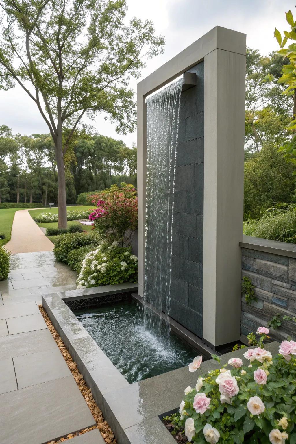 A vertical water wall is a modern touch.