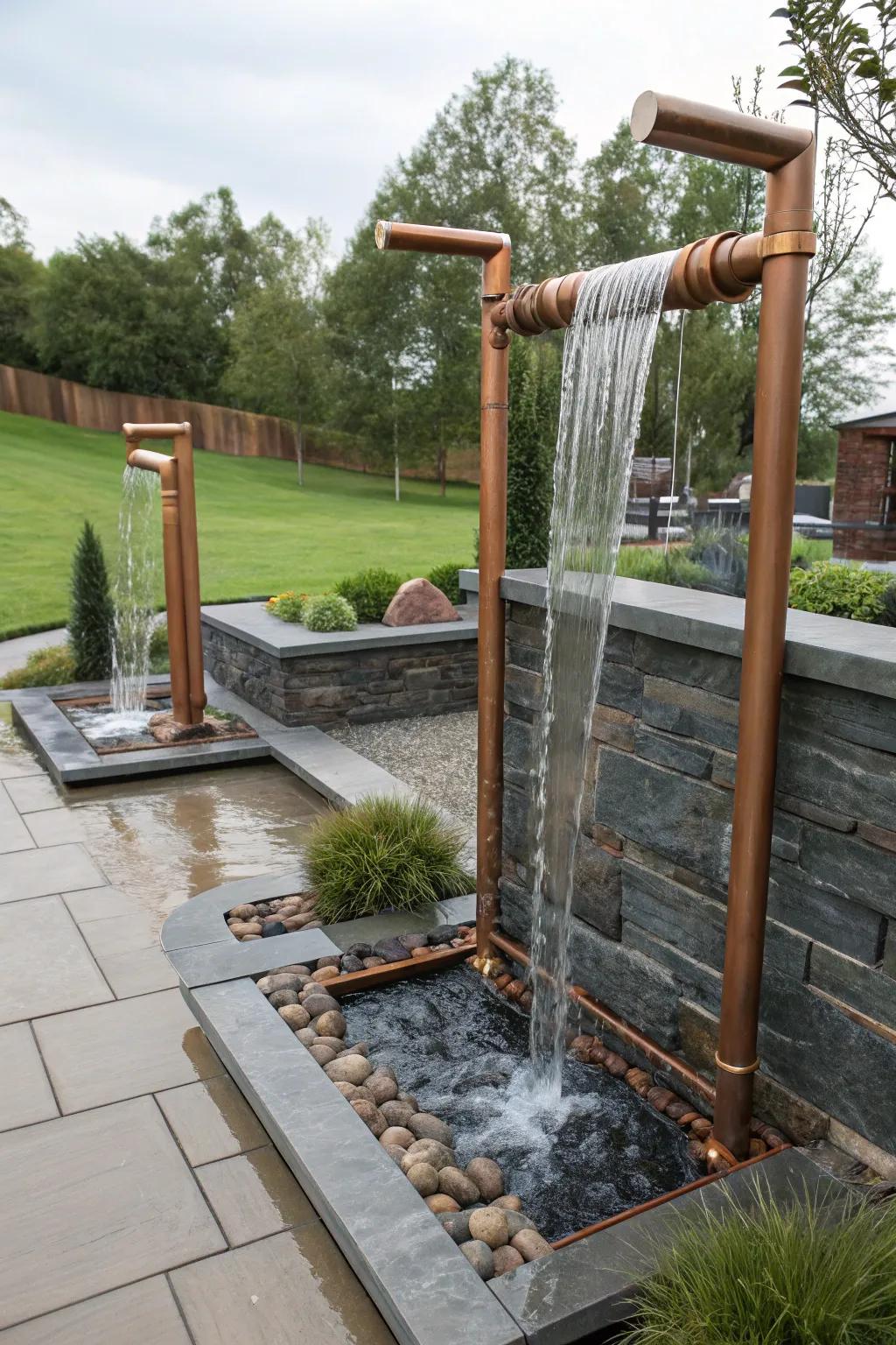 Copper tubes deliver a streamlined and contemporary element to your water feature.