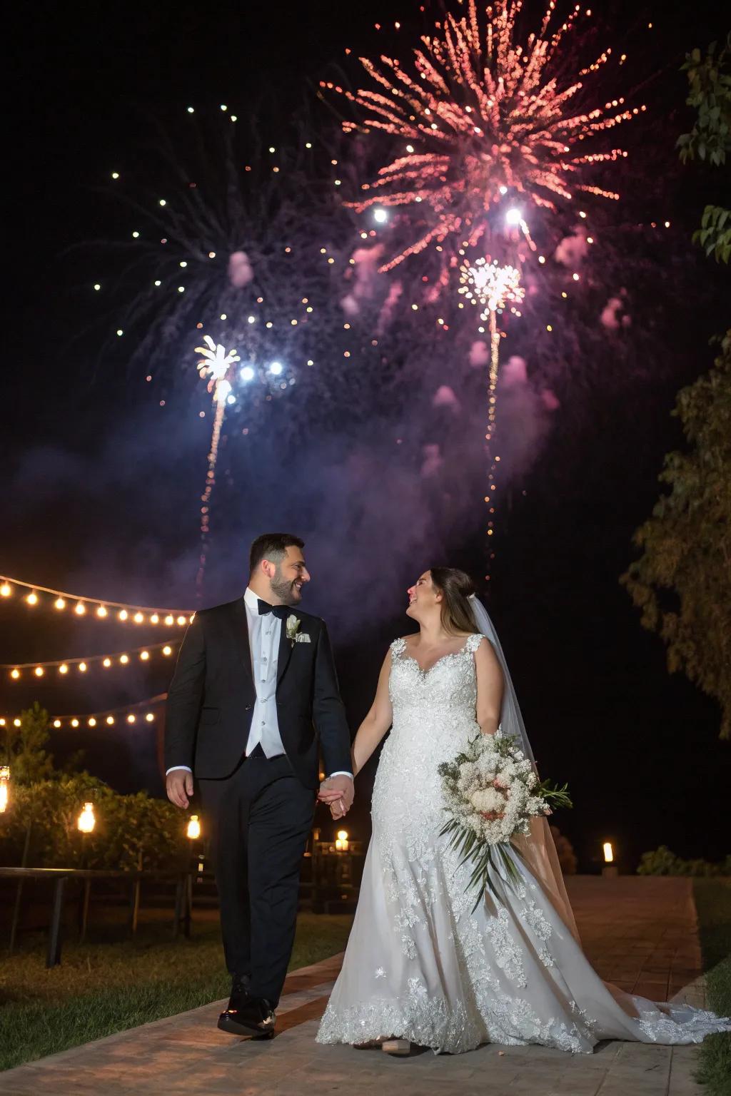 An impressive pyrotechnic presentation celebrates the duo's entrance.