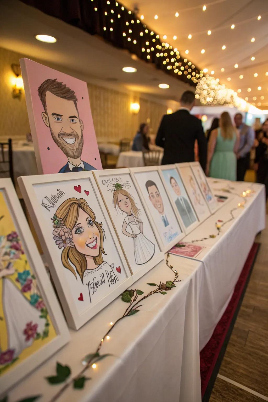 Whimsical caricature artistry as a fun and unforgettable wedding keepsake