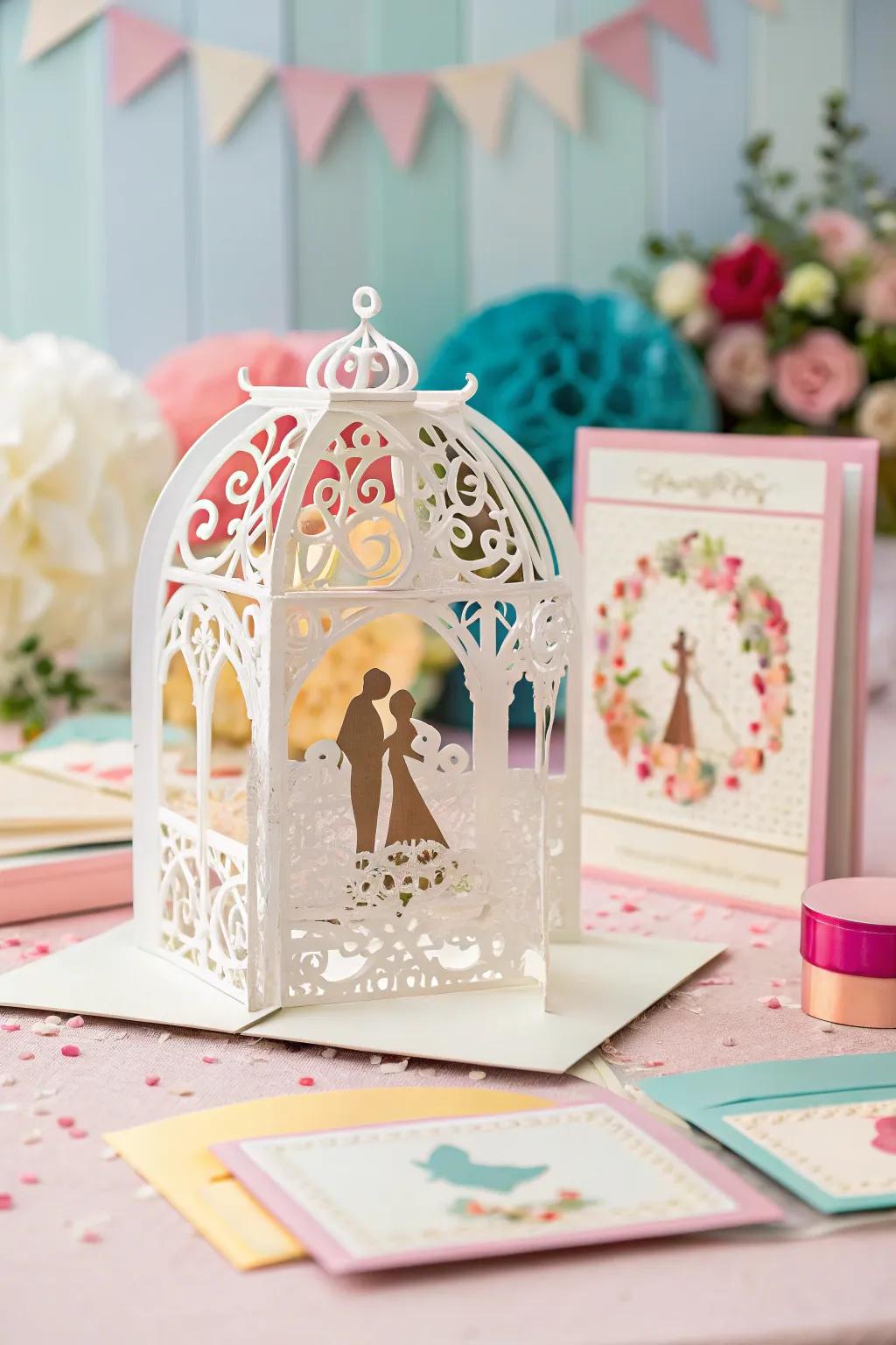 Interactive wedding announcement featuring a fun pop-up design.