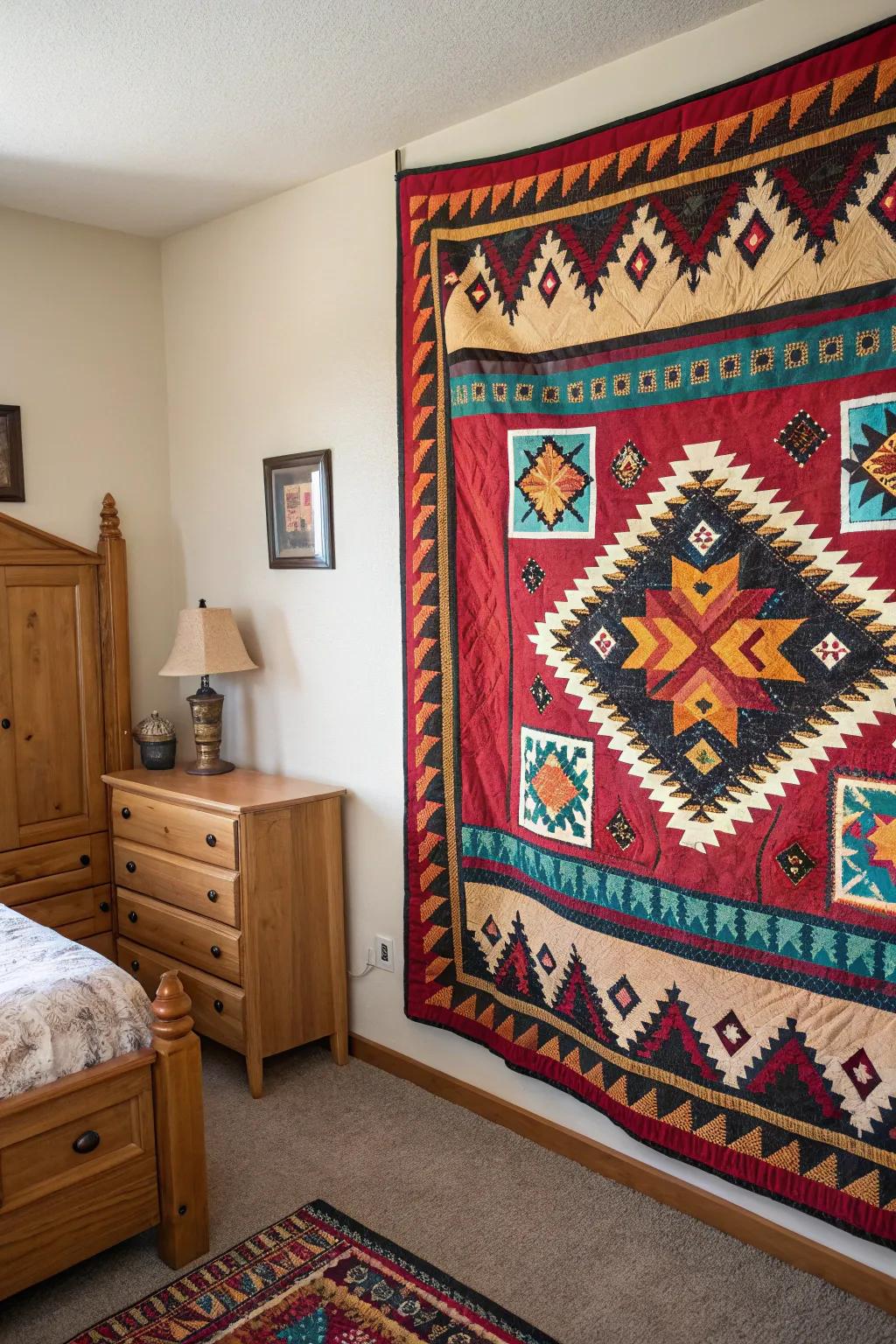 Southwestern cover adding color and warmth to a bedroom.
