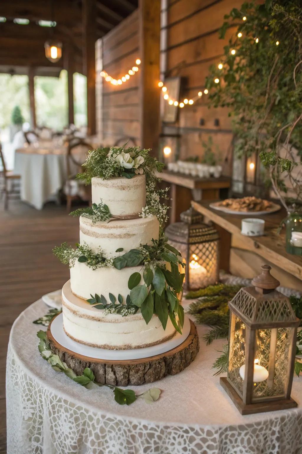 Cake featuring layers of lush greenery.