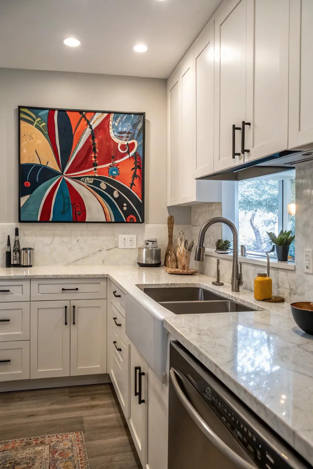 Unexpected art adds intrigue to your cooking space.