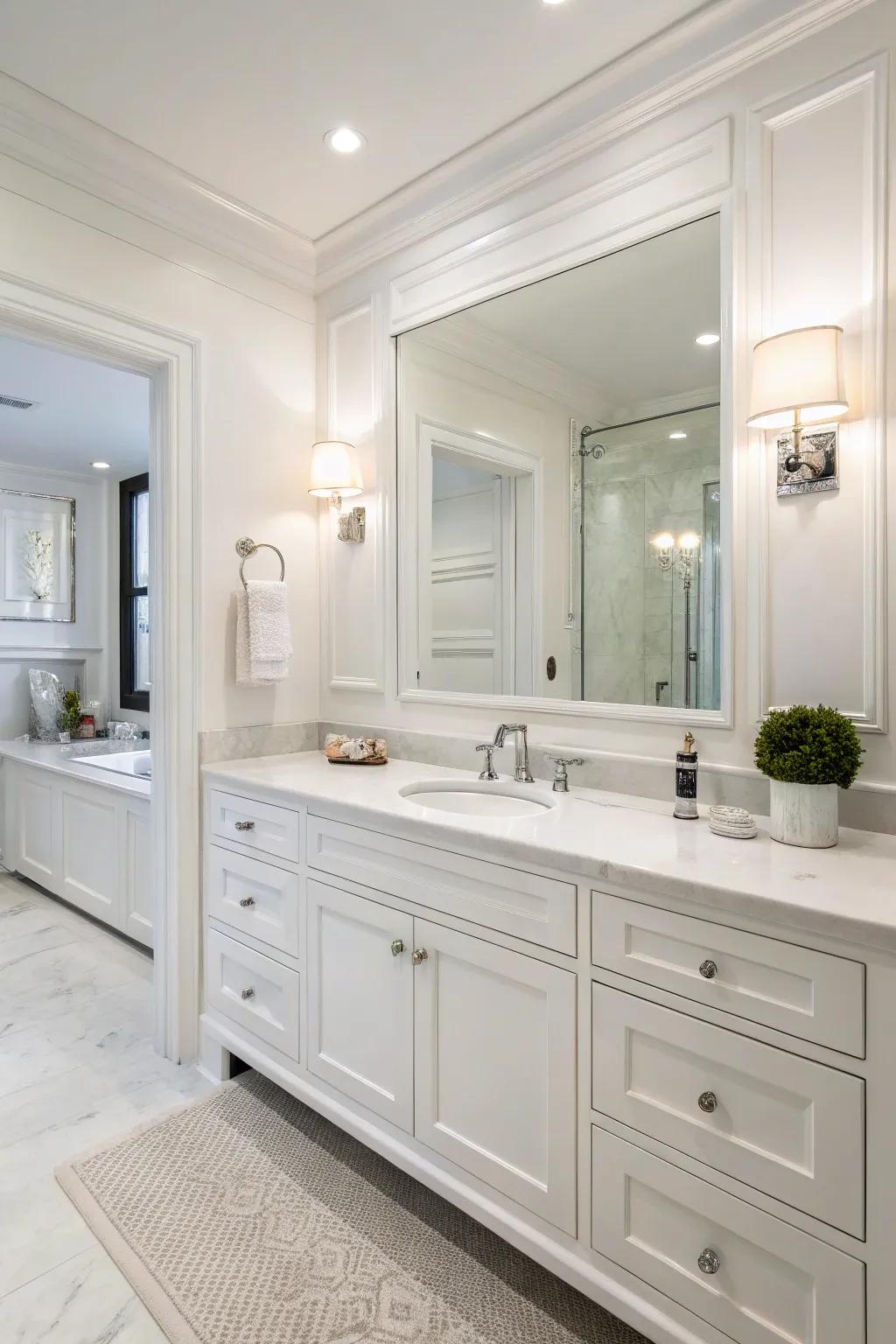 The vanity space combines functionality with timeless elegance.