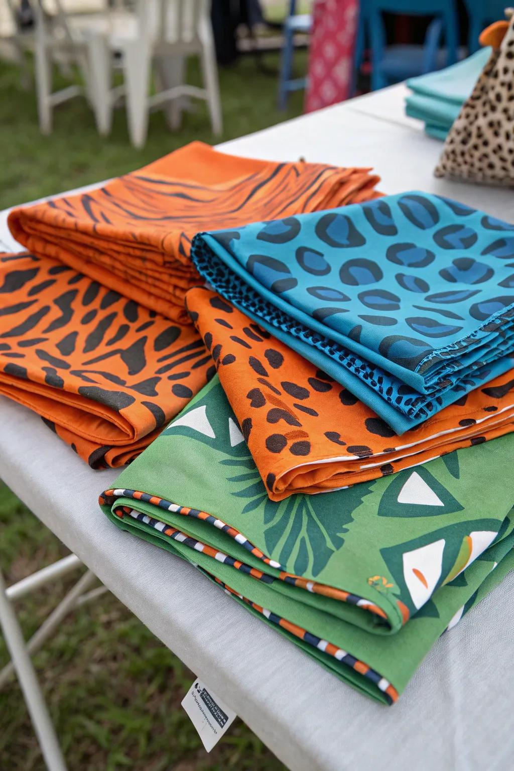Creature pattern bandanas infuse flair into celebratory wardrobes.