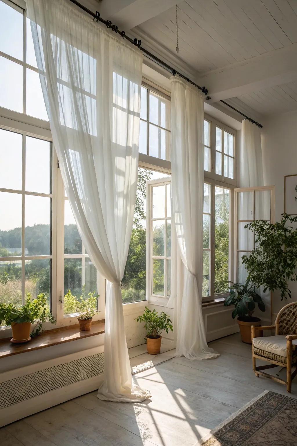 Hinged windows combine privacy with ventilation.