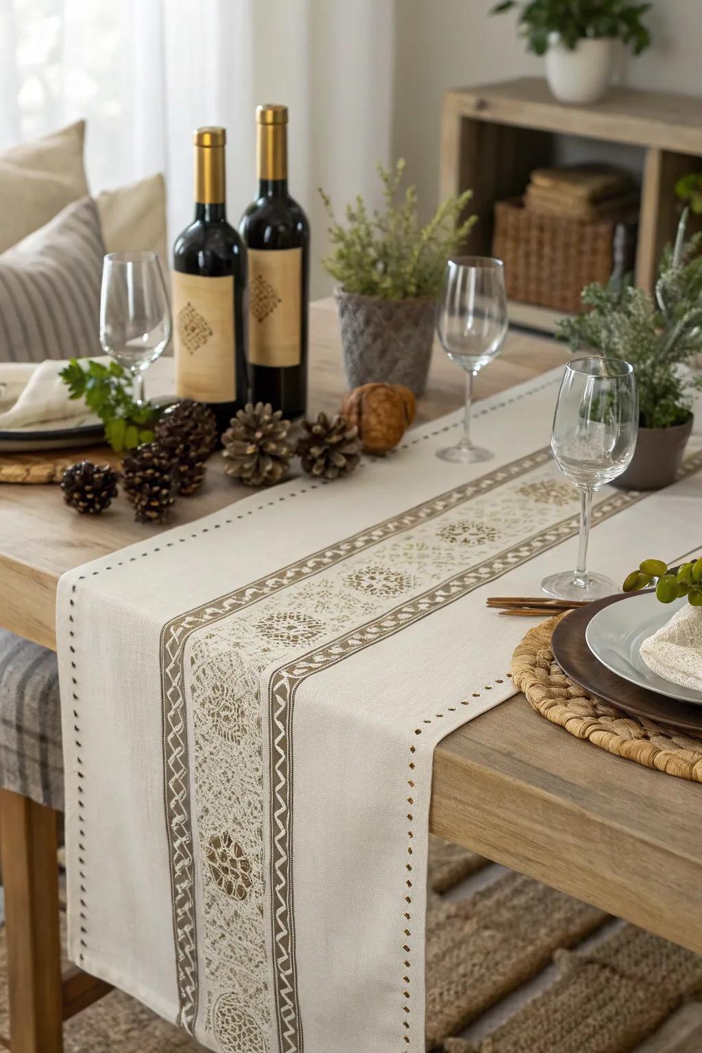 A fashionable table overlay introduces cohesiveness and refinement.