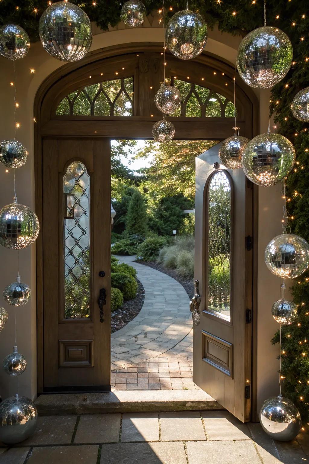 Reflective surfaces contribute modern enchantment to winter decor.