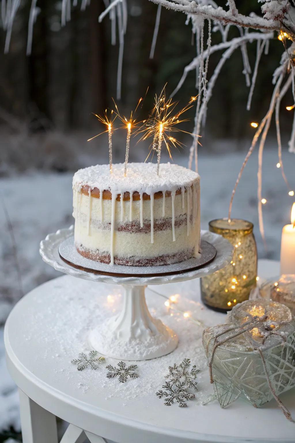 Gleaming sugar frost needles fashion a striking impression on this cake.
