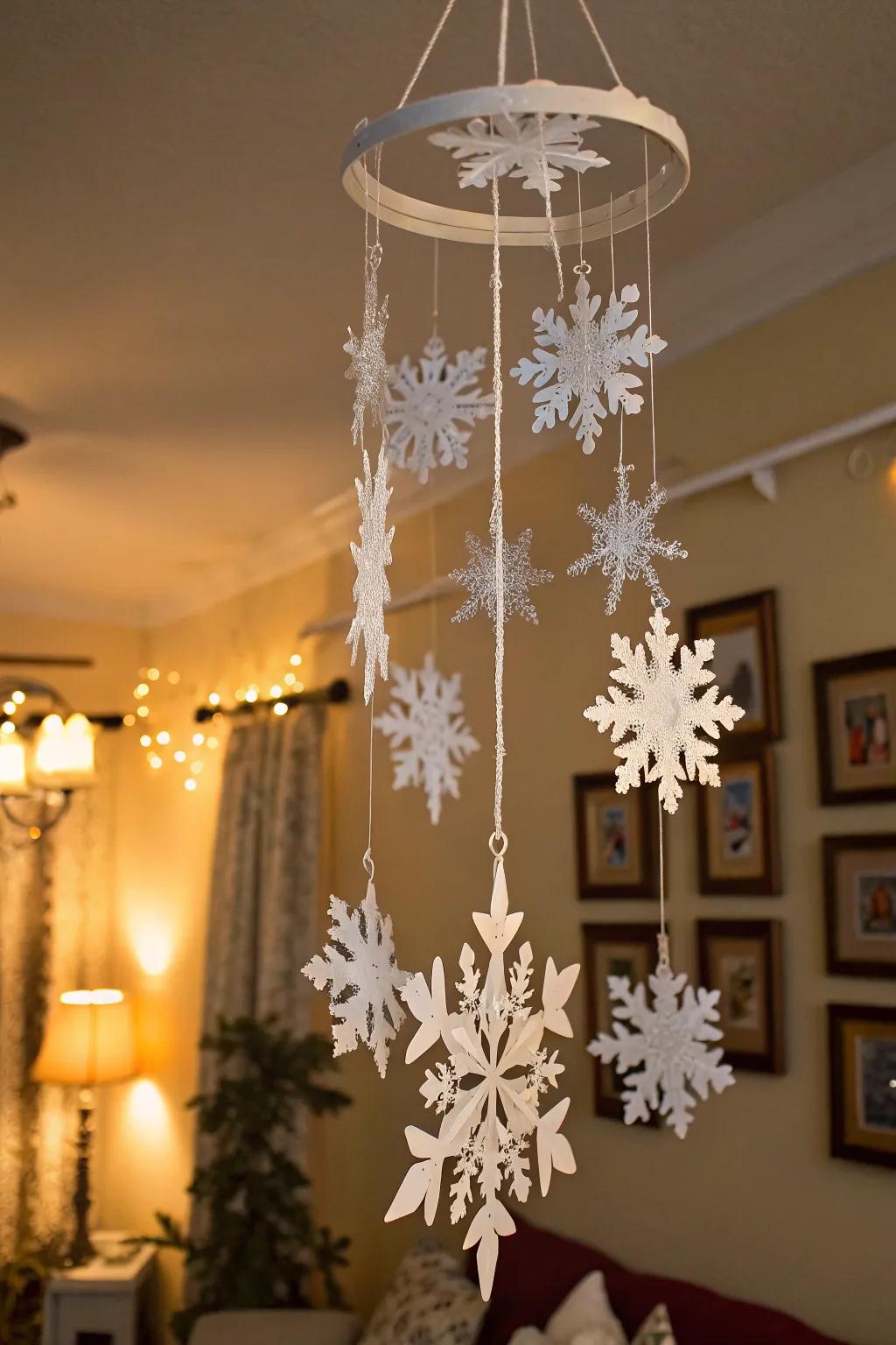 A DIY snowflake dangler introduces a playful aspect to your design.