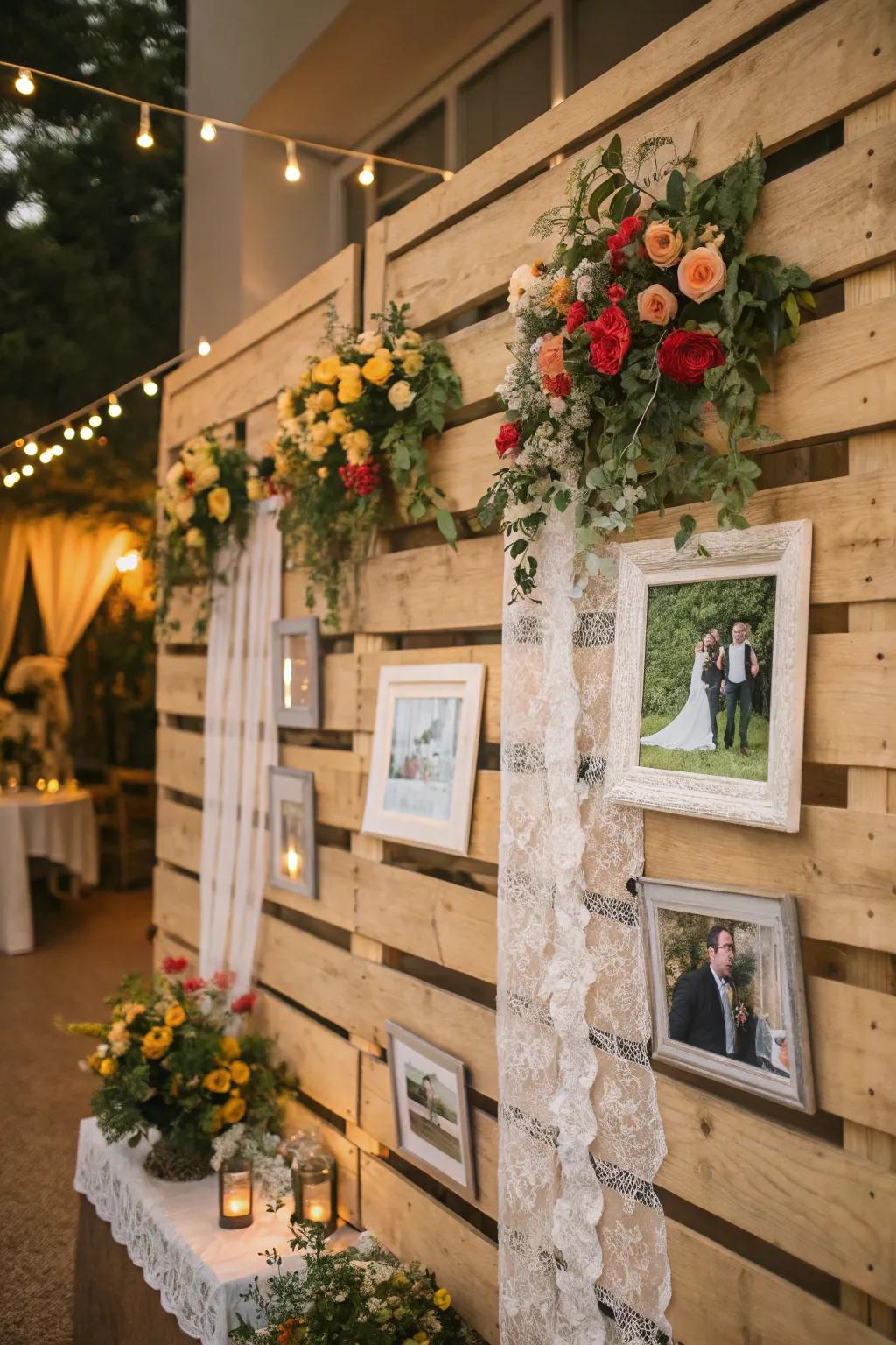 An assembled timber board creates a countrified and adaptable wedding atmosphere.