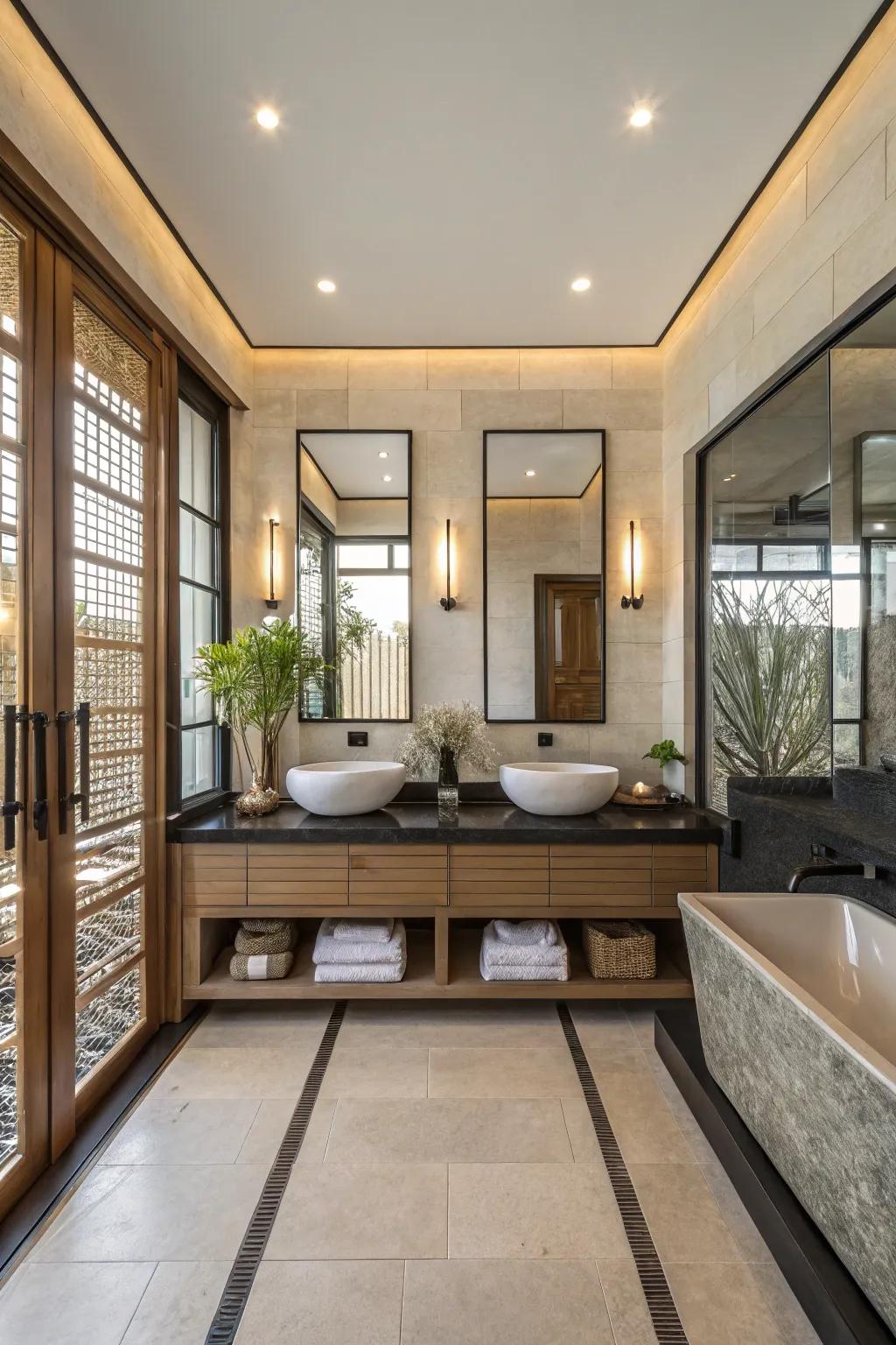 Balance brings a sense of equilibrium to a zen bathroom.