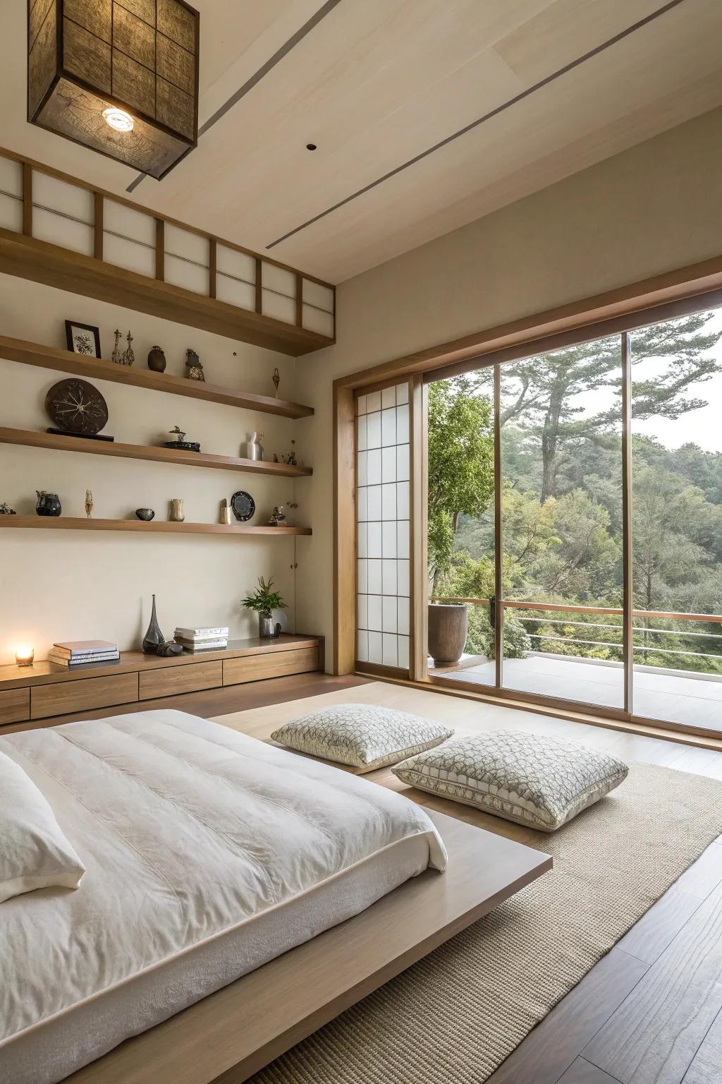 Hanging furniture keeps the space open and uncluttered.