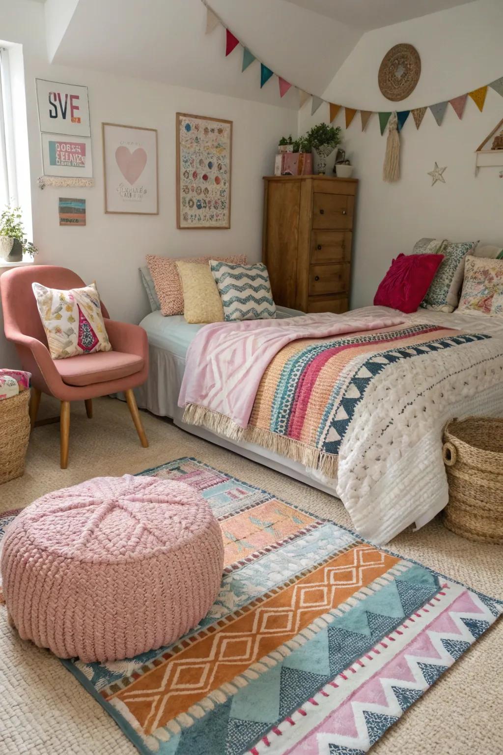 Combined materials infuse warmth and a tactile sensation to the space.