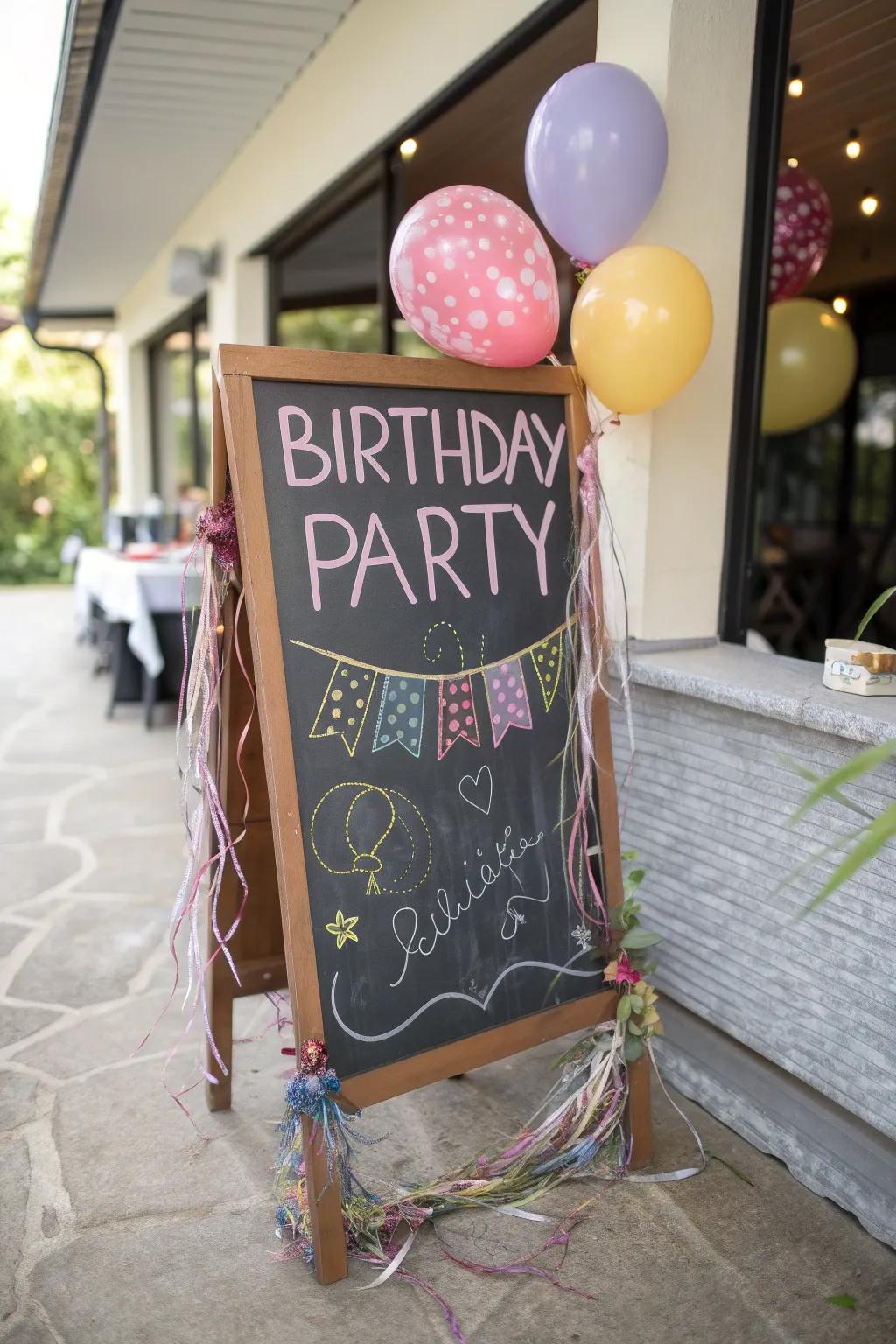 Add charm to your party with rustic chalkboard signage.